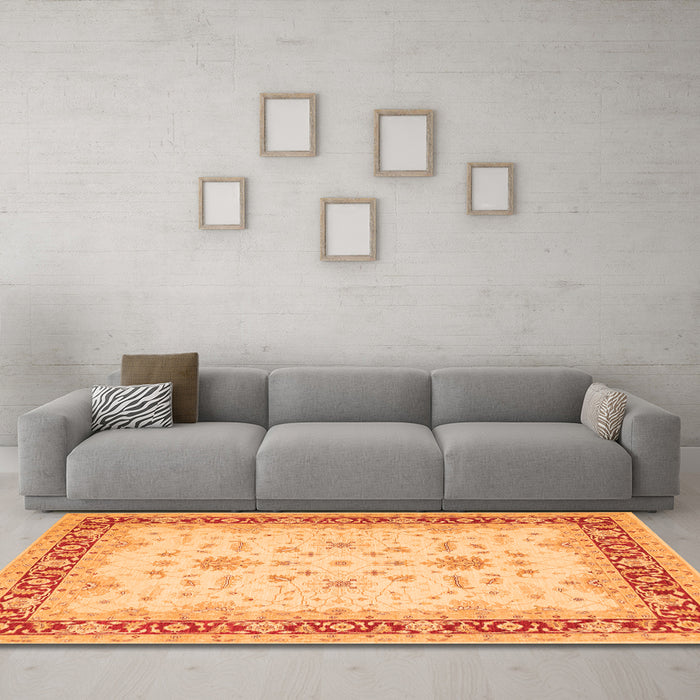 Machine Washable Oriental Orange Traditional Area Rugs in a Living Room, wshtr1316org