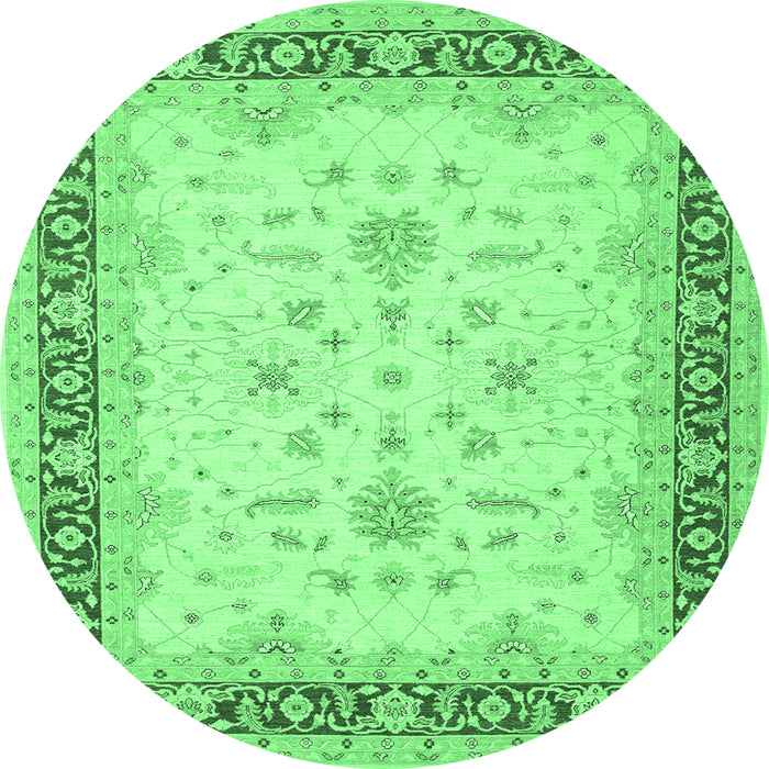Round Oriental Emerald Green Traditional Rug, tr1316emgrn
