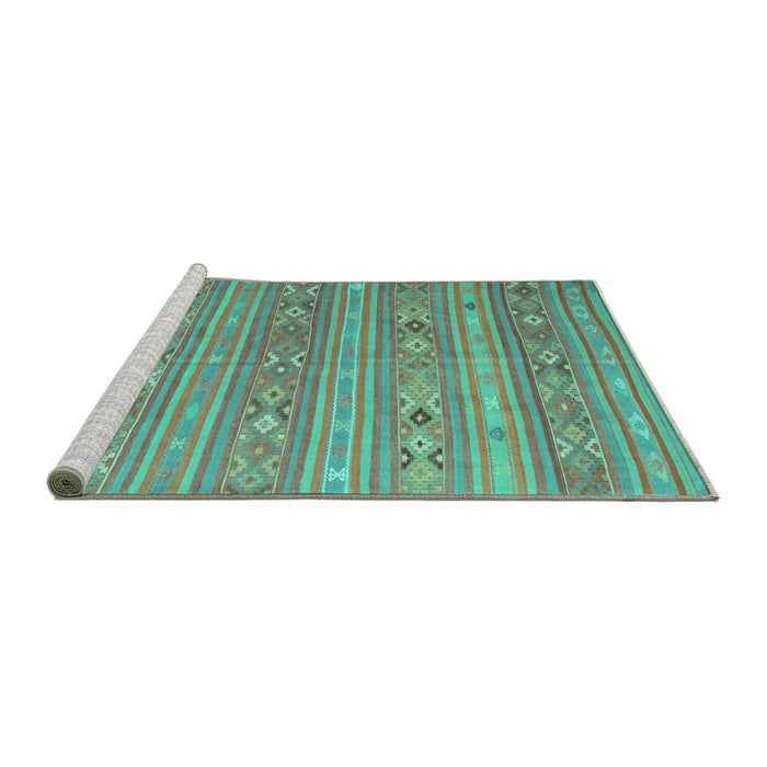 Sideview of Machine Washable Southwestern Turquoise Country Area Rugs, wshtr1317turq