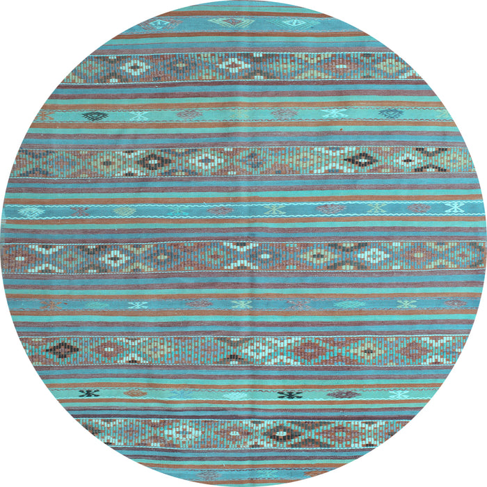 Round Southwestern Light Blue Country Rug, tr1317lblu