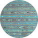 Round Southwestern Light Blue Country Rug, tr1317lblu