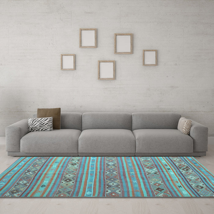 Machine Washable Southwestern Light Blue Country Rug in a Living Room, wshtr1317lblu