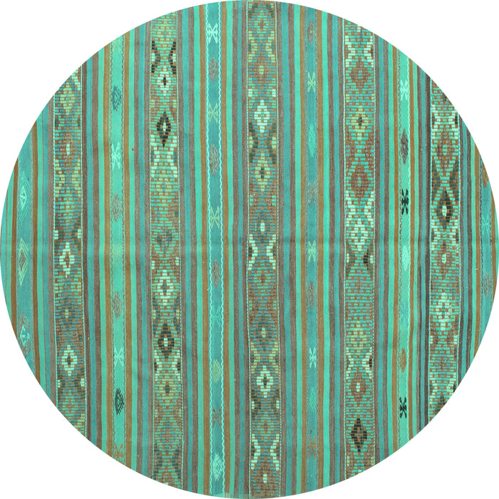 Round Machine Washable Southwestern Turquoise Country Area Rugs, wshtr1317turq