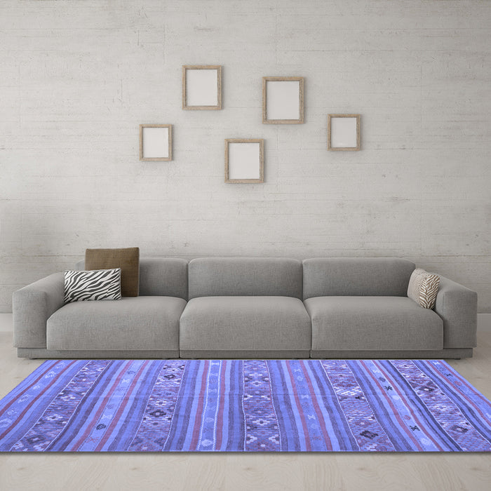 Machine Washable Southwestern Blue Country Rug in a Living Room, wshtr1317blu