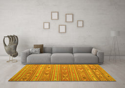 Machine Washable Southwestern Yellow Country Rug in a Living Room, wshtr1317yw