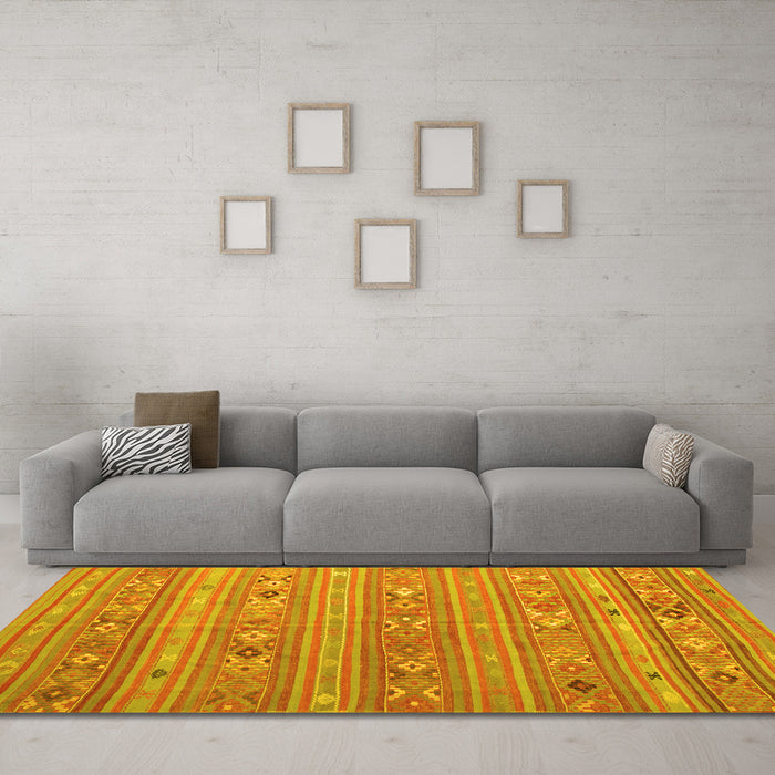 Machine Washable Southwestern Yellow Country Rug in a Living Room, wshtr1317yw