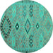 Round Machine Washable Persian Turquoise Traditional Area Rugs, wshtr1318turq