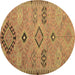 Round Persian Brown Traditional Rug, tr1318brn