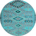 Round Machine Washable Persian Light Blue Traditional Rug, wshtr1318lblu