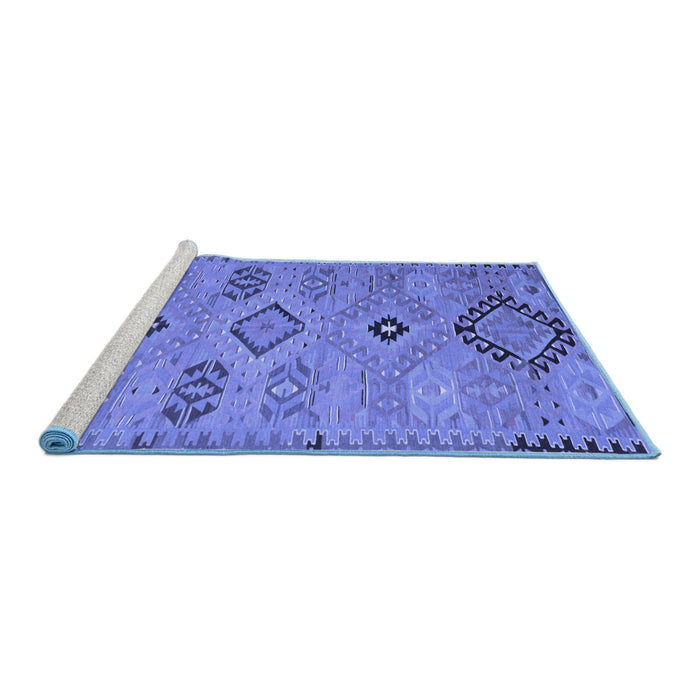 Sideview of Machine Washable Persian Blue Traditional Rug, wshtr1318blu