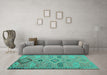 Machine Washable Persian Turquoise Traditional Area Rugs in a Living Room,, wshtr1318turq