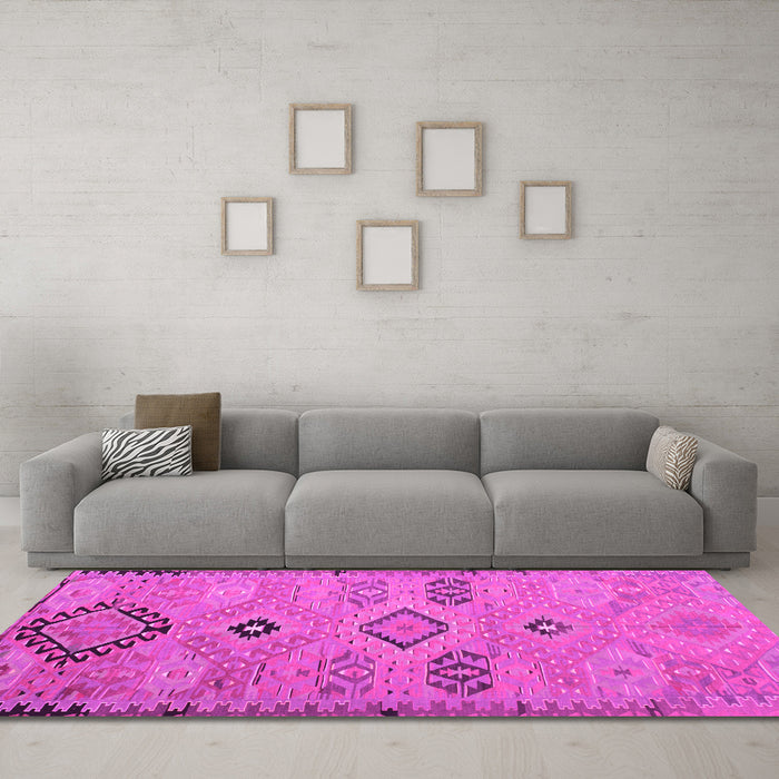 Machine Washable Persian Pink Traditional Rug in a Living Room, wshtr1318pnk