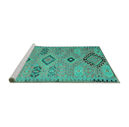 Sideview of Machine Washable Persian Turquoise Traditional Area Rugs, wshtr1318turq