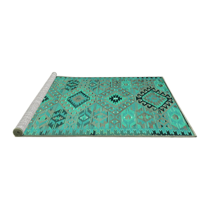 Sideview of Machine Washable Persian Turquoise Traditional Area Rugs, wshtr1318turq