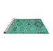 Sideview of Machine Washable Persian Turquoise Traditional Area Rugs, wshtr1318turq