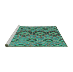 Sideview of Machine Washable Southwestern Turquoise Country Area Rugs, wshtr1319turq