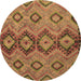 Round Machine Washable Southwestern Brown Country Rug, wshtr1319brn