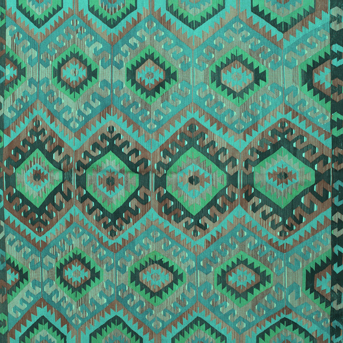 Square Machine Washable Southwestern Turquoise Country Area Rugs, wshtr1319turq