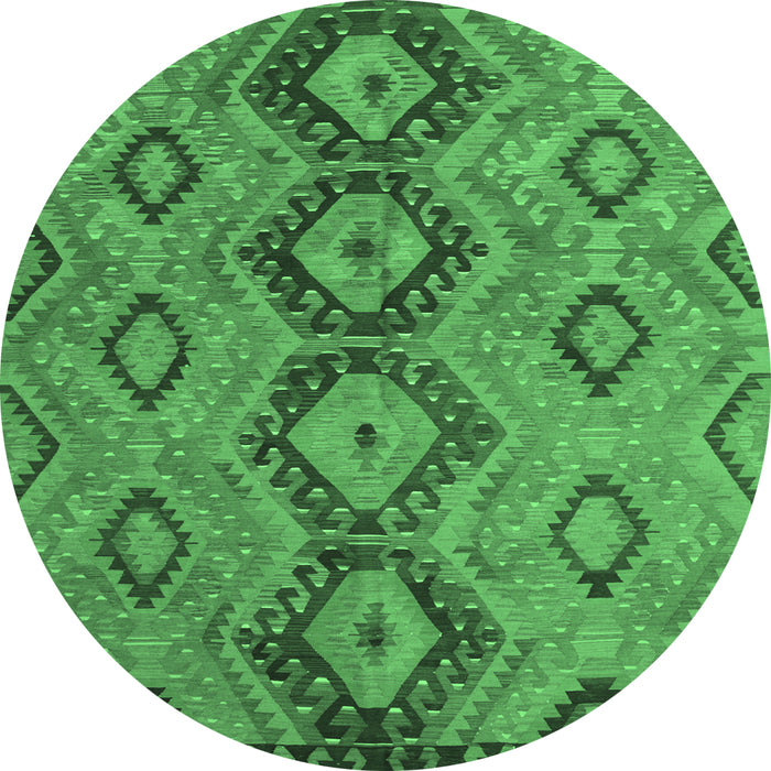 Round Southwestern Emerald Green Country Rug, tr1319emgrn
