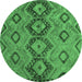 Round Southwestern Emerald Green Country Rug, tr1319emgrn