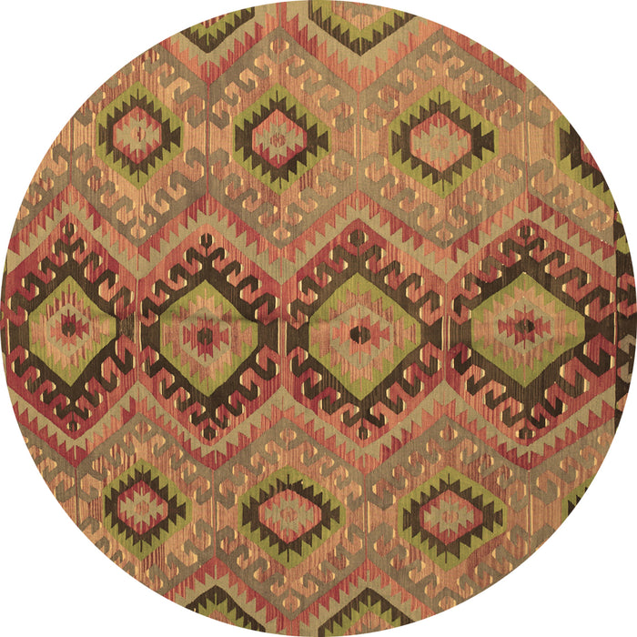 Round Southwestern Brown Country Rug, tr1319brn