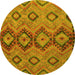 Round Machine Washable Southwestern Yellow Country Rug, wshtr1319yw