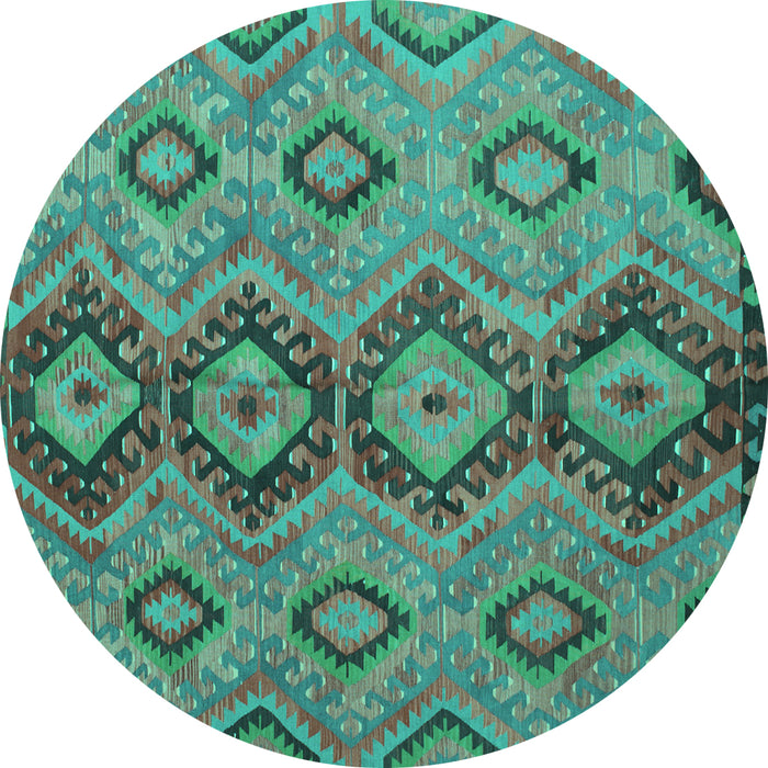 Round Machine Washable Southwestern Turquoise Country Area Rugs, wshtr1319turq