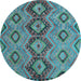 Round Southwestern Light Blue Country Rug, tr1319lblu