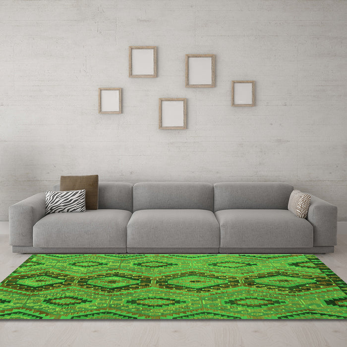 Machine Washable Southwestern Green Country Area Rugs in a Living Room,, wshtr1319grn