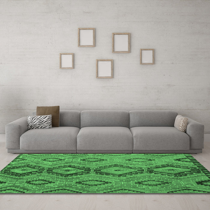 Machine Washable Southwestern Emerald Green Country Area Rugs in a Living Room,, wshtr1319emgrn
