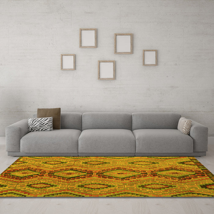 Machine Washable Southwestern Yellow Country Rug in a Living Room, wshtr1319yw