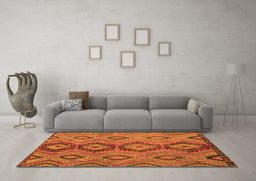 Machine Washable Southwestern Orange Country Area Rugs in a Living Room, wshtr1319org