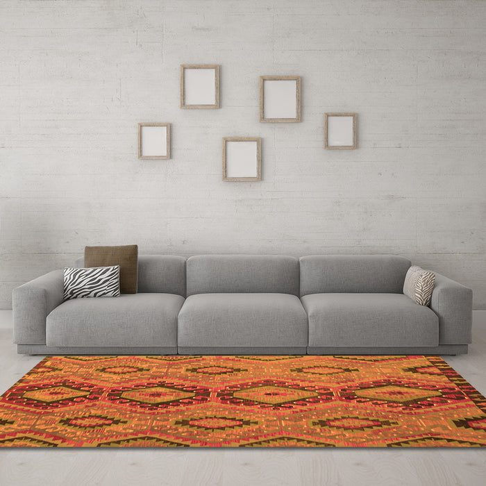 Machine Washable Southwestern Orange Country Area Rugs in a Living Room, wshtr1319org