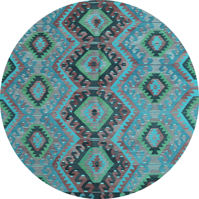 Round Machine Washable Southwestern Light Blue Country Rug, wshtr1319lblu