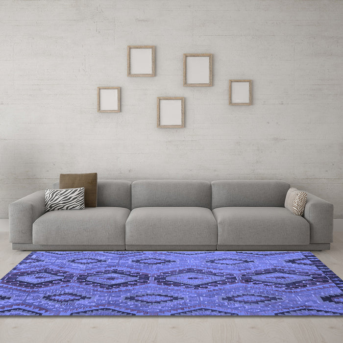 Machine Washable Southwestern Blue Country Rug in a Living Room, wshtr1319blu
