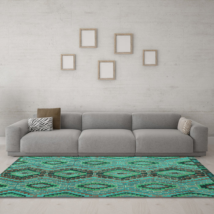 Machine Washable Southwestern Turquoise Country Area Rugs in a Living Room,, wshtr1319turq