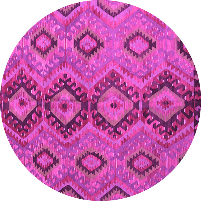 Round Machine Washable Southwestern Pink Country Rug, wshtr1319pnk