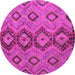 Round Machine Washable Southwestern Pink Country Rug, wshtr1319pnk