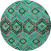 Round Southwestern Turquoise Country Rug, tr1319turq