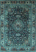 Machine Washable Medallion Light Blue Traditional Rug, wshtr131lblu