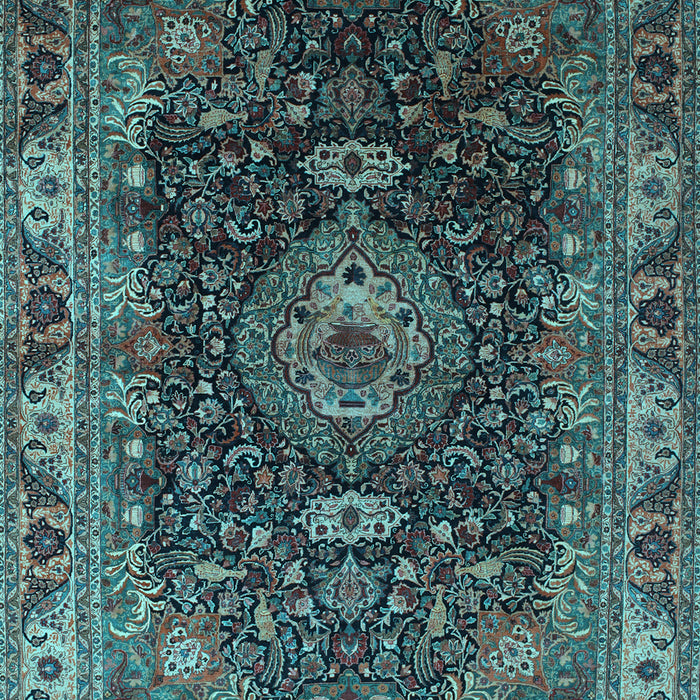 Machine Washable Medallion Light Blue Traditional Rug, wshtr131lblu