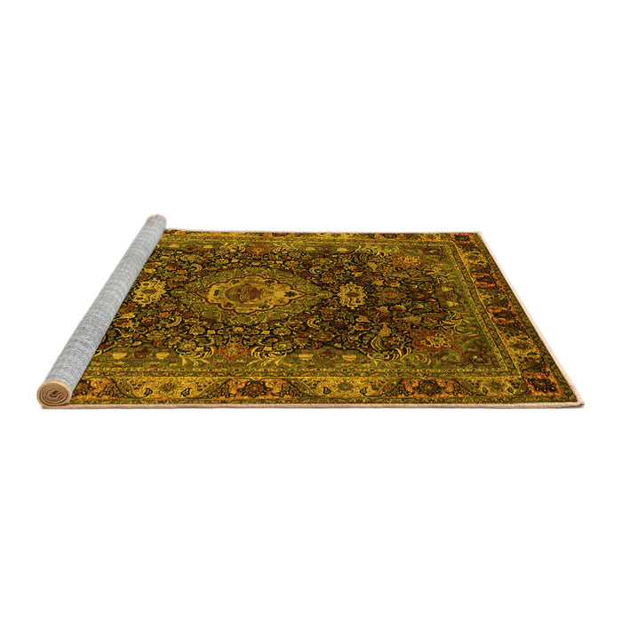 Sideview of Machine Washable Medallion Yellow Traditional Rug, wshtr131yw
