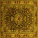 Square Machine Washable Medallion Yellow Traditional Rug, wshtr131yw