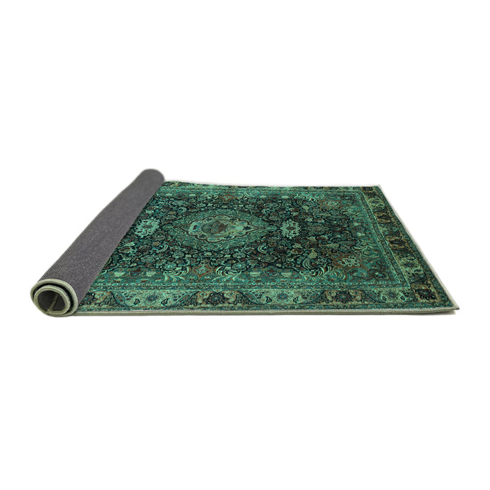 Sideview of Medallion Turquoise Traditional Rug, tr131turq