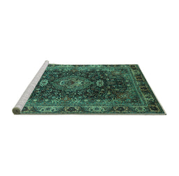 Sideview of Machine Washable Medallion Turquoise Traditional Area Rugs, wshtr131turq
