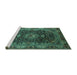 Sideview of Machine Washable Medallion Turquoise Traditional Area Rugs, wshtr131turq