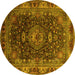 Round Machine Washable Medallion Yellow Traditional Rug, wshtr131yw