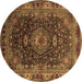 Round Machine Washable Medallion Brown Traditional Rug, wshtr131brn