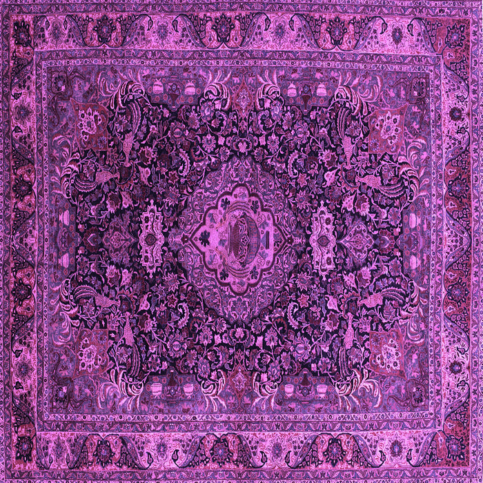 Square Machine Washable Medallion Purple Traditional Area Rugs, wshtr131pur
