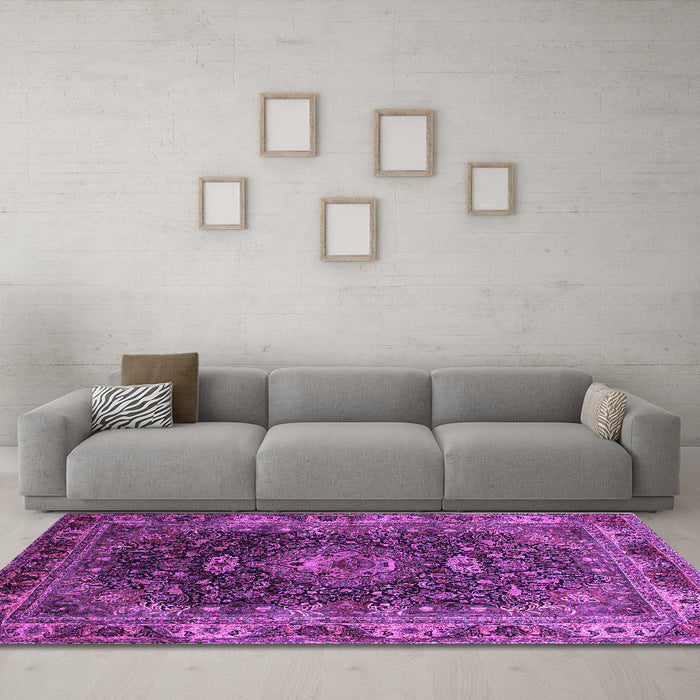 Machine Washable Medallion Purple Traditional Area Rugs in a Living Room, wshtr131pur